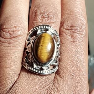 African Tigers oval ring in Stainless Steel